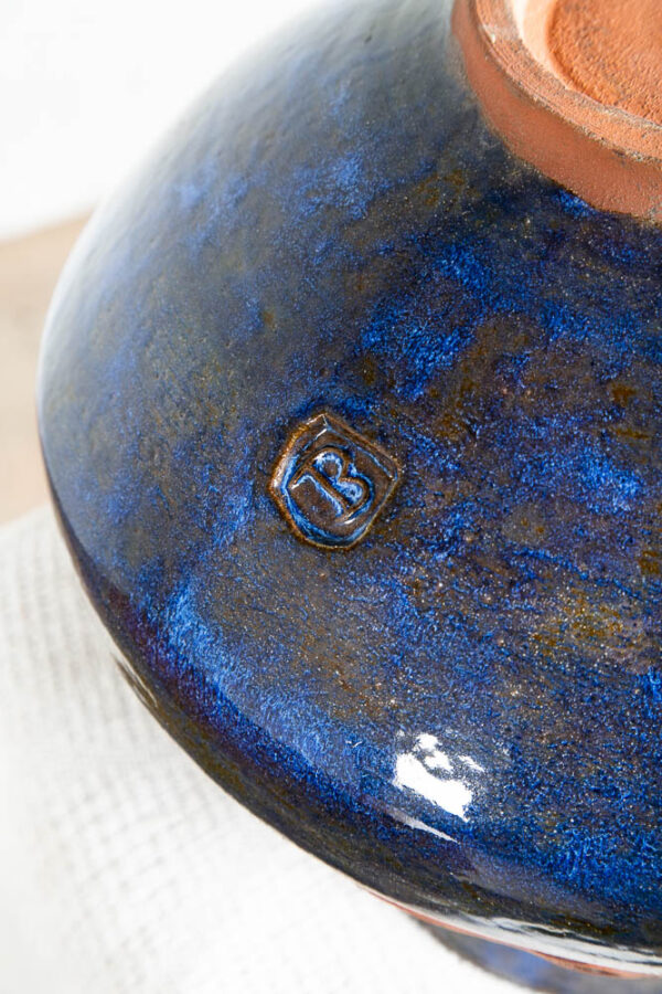 Mid Century Modern Art Pottery Vase Studio Ceramics Blue Orange Tall Signed B NM - Image 3