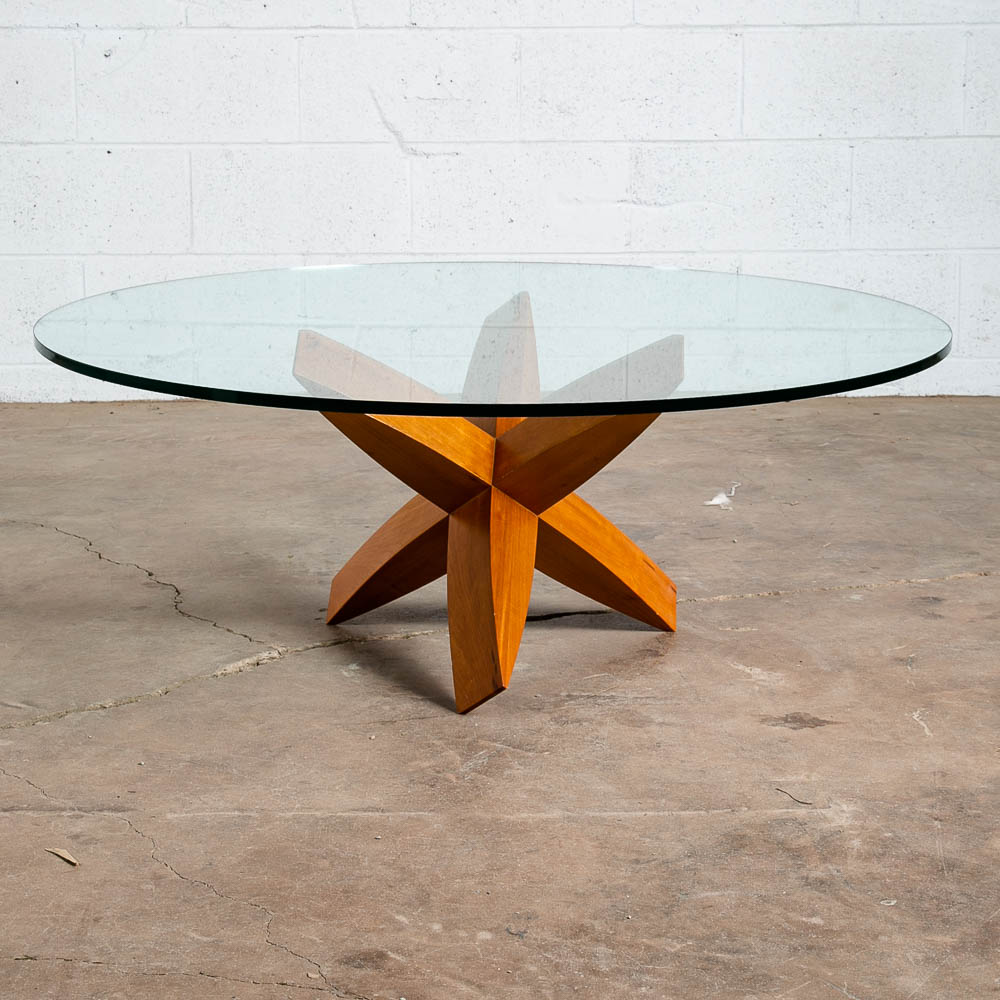 Mid Century Modern Coffee Table Round Glass Jacks Solid Cherry Sculptural Mcm