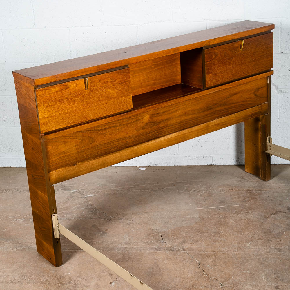Mid Century Modern Headboard Bed frame Full Sz Johnson Carper Foot Board Walnut - Image 6