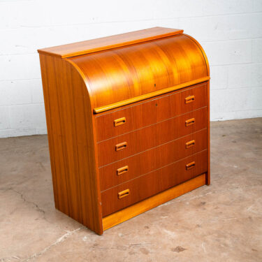 Mid Century Danish Modern Desk Rolltop Secretary Teak Wood Denmark Vintage Locks