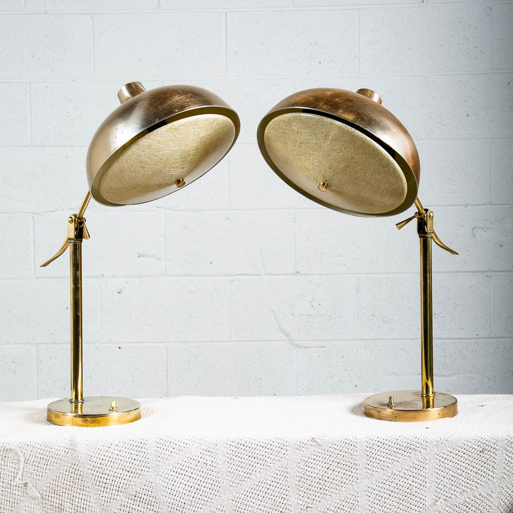 Mid Century Modern Table Lamp Set Pair Thurston Light Lightolier Brass Gold Mcm