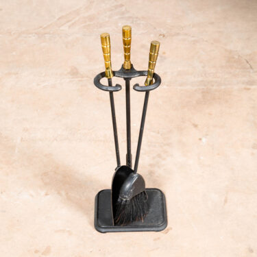 Mid Century Modern Fireplace Tools Brass Seymour Wrought Metal Vintage 3 pc Set