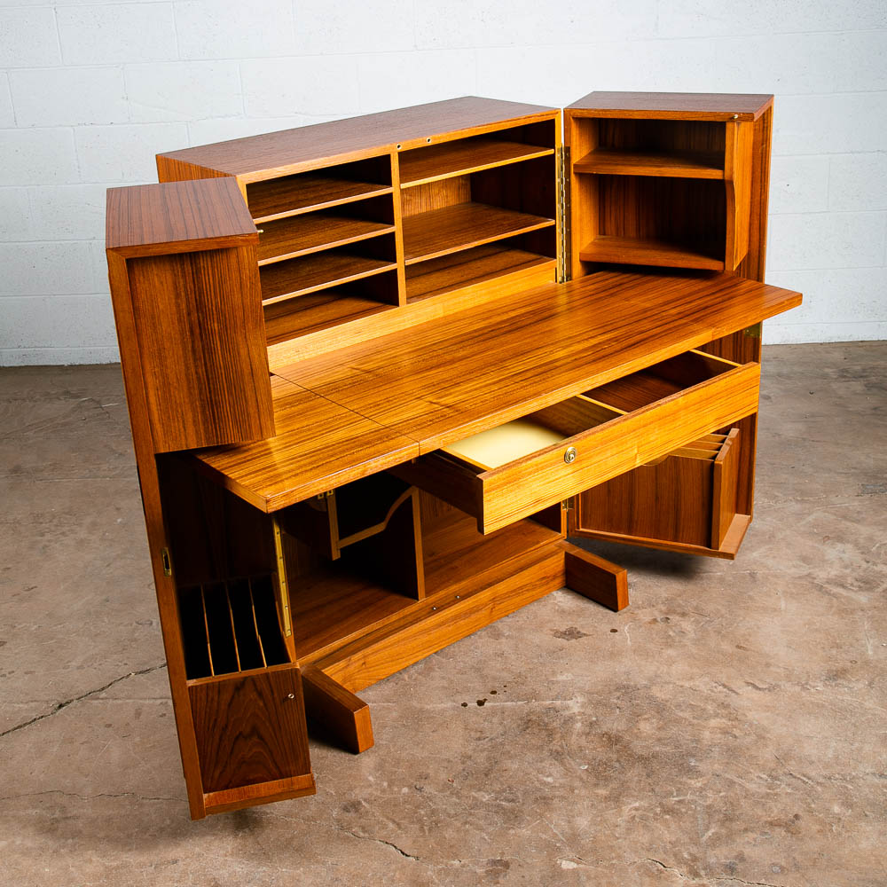 Mid Century Danish Modern Desk In a Box Office Teak Sliding Denmark Locking Mcm - Image 2