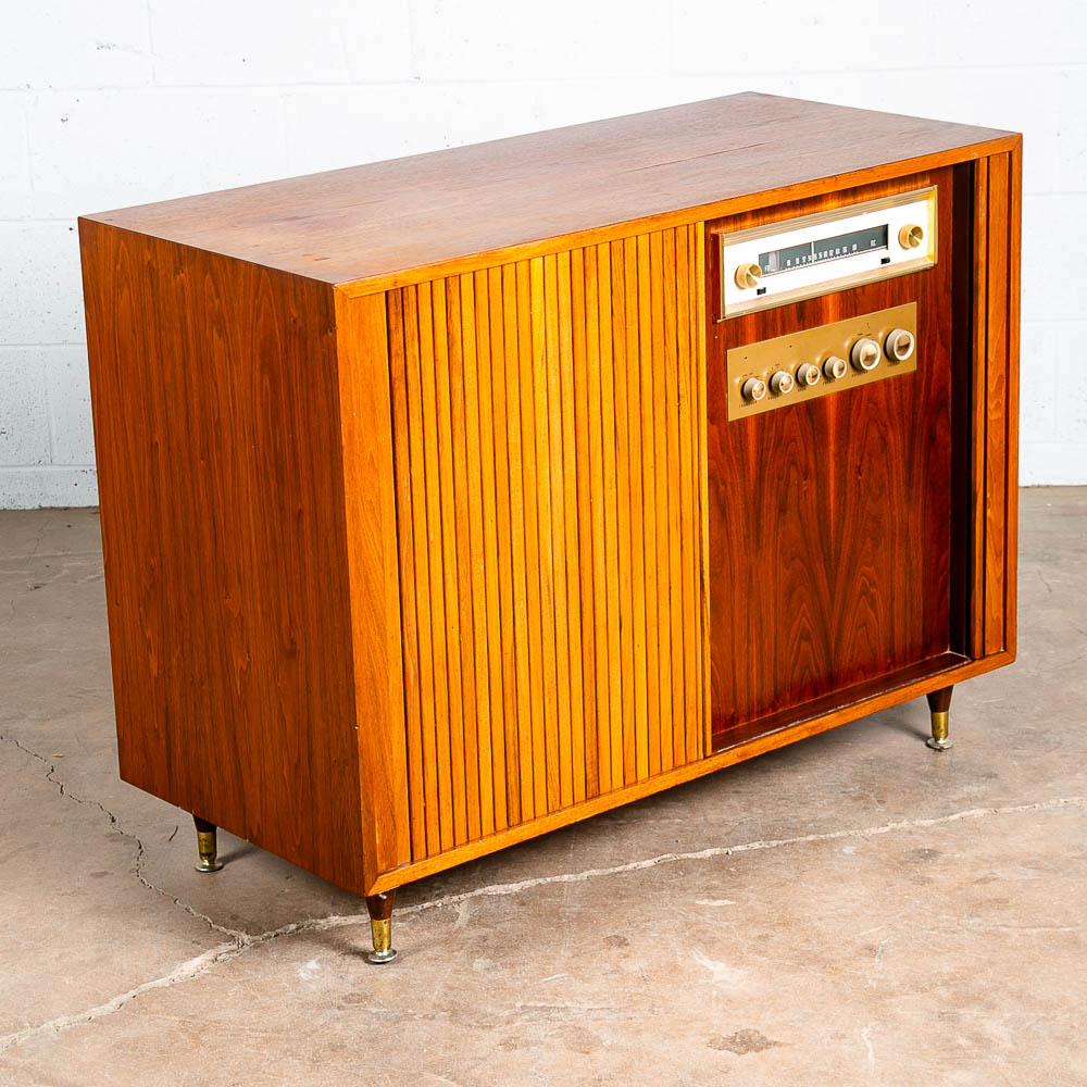 Mid Century Modern Credenza Stereo Console Cabinet Tambour Door Barzilay Walnut - Image 3