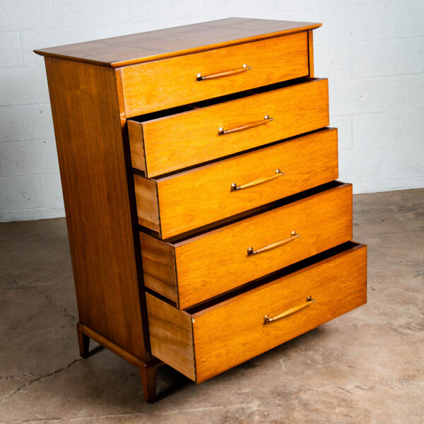 Mid Century Modern Highboy Dresser 5 Drawer Walnut Wood Henredon Circa '60 Mcm - Image 6