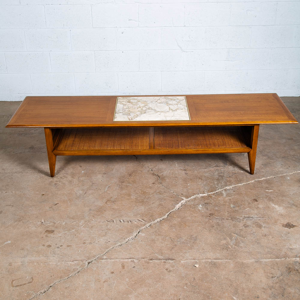 Mid Century Modern Coffee Table Drexel Surfboard White Marble Walnut Wood Mcm LG - Image 3