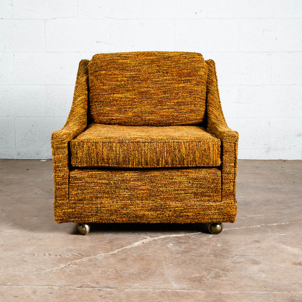 Mid Century Modern Lounge Chair Brown Orange Upholstered Armchair Tweed American - Image 5