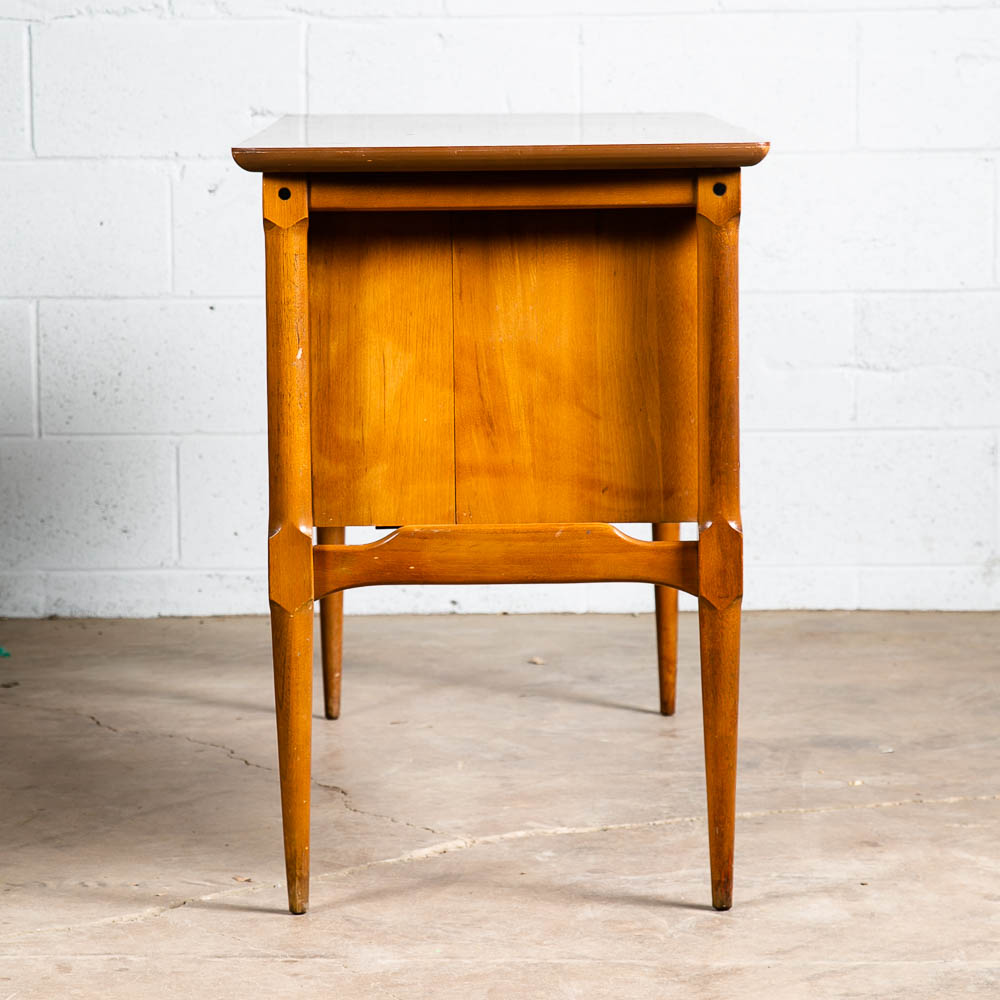 Mid Century Modern Desk Solid Walnut Executive Office Drexel 3 Drawer Floating - Image 4