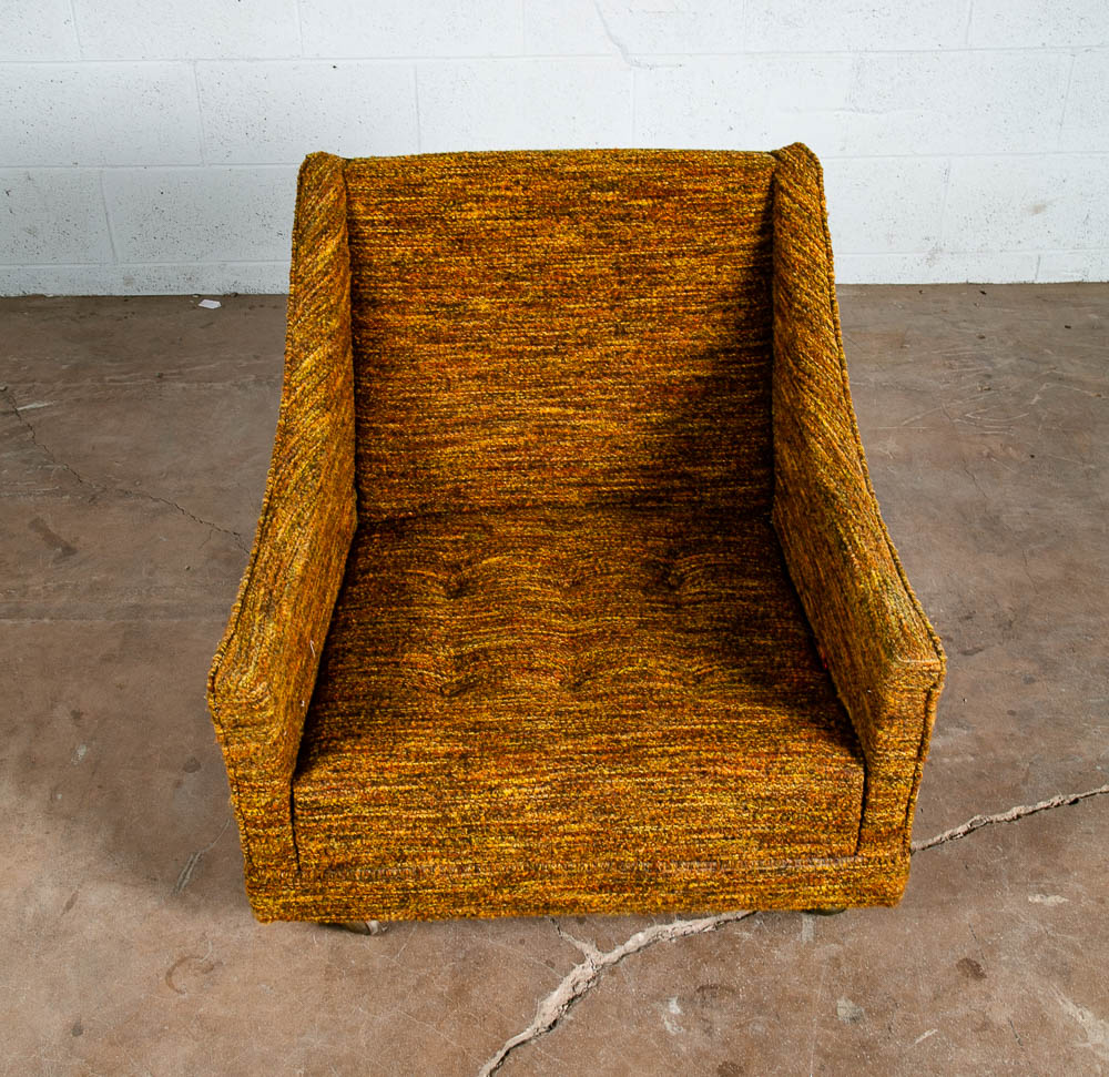 Mid Century Modern Lounge Chair Brown Orange Upholstered Armchair Tweed American - Image 7