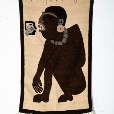Mid Century Modern Tapestry Wall Hanging Native Ethnic Tan Brown Original Art VG