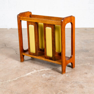 Mid Century Modern Magazine Rack Avocado Green Solid Walnut Sculptural Vintage M