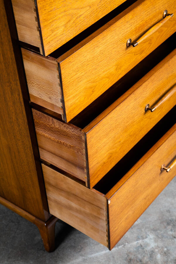 Mid Century Modern Highboy Dresser 5 Drawer Walnut Wood Henredon Circa '60 Mcm - Image 8