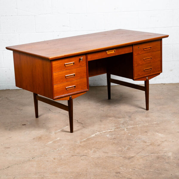 Mid Century Danish Modern Desk Executive Teak Floating 7 Drawer Bookshelf Office