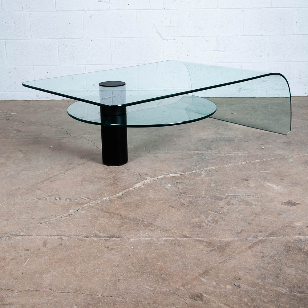 Mid Century Post Modern Coffee Table Glass Italian Cylindrical Shelf Waterfall - Image 3