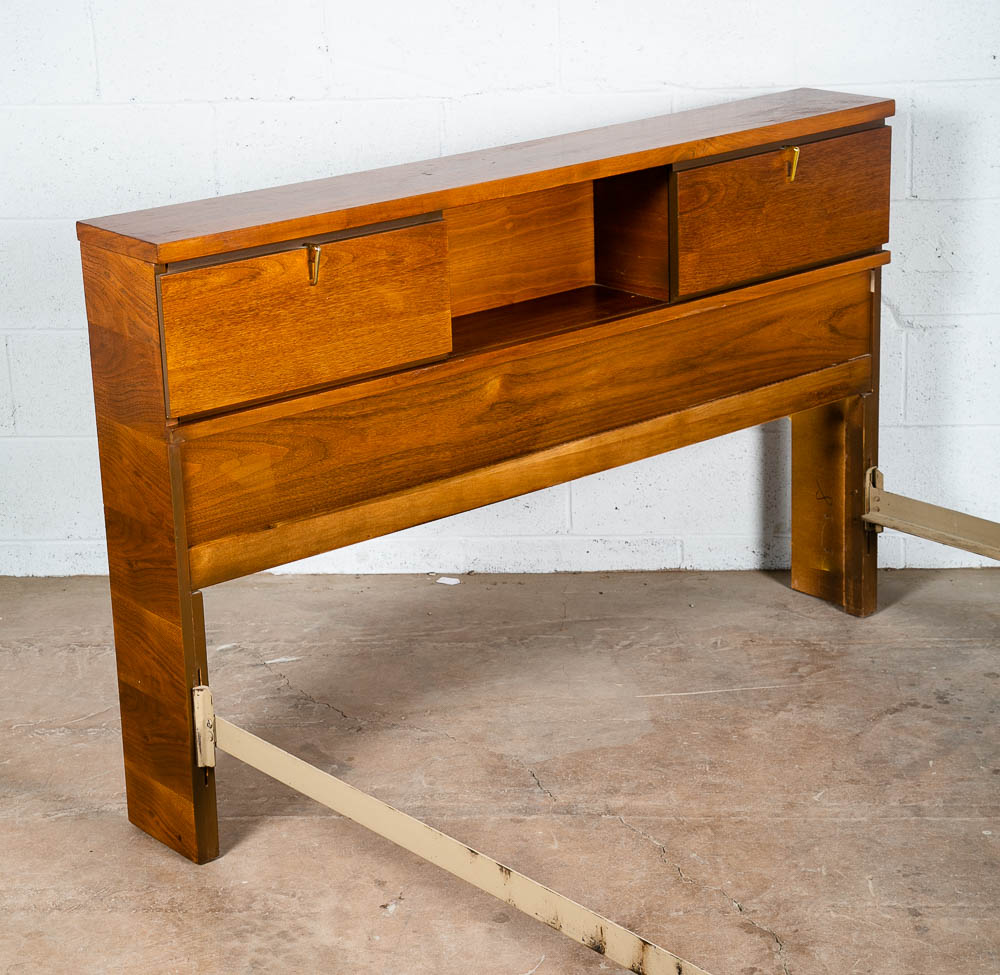 Mid Century Modern Headboard Bed frame Full Sz Johnson Carper Foot Board Walnut - Image 4