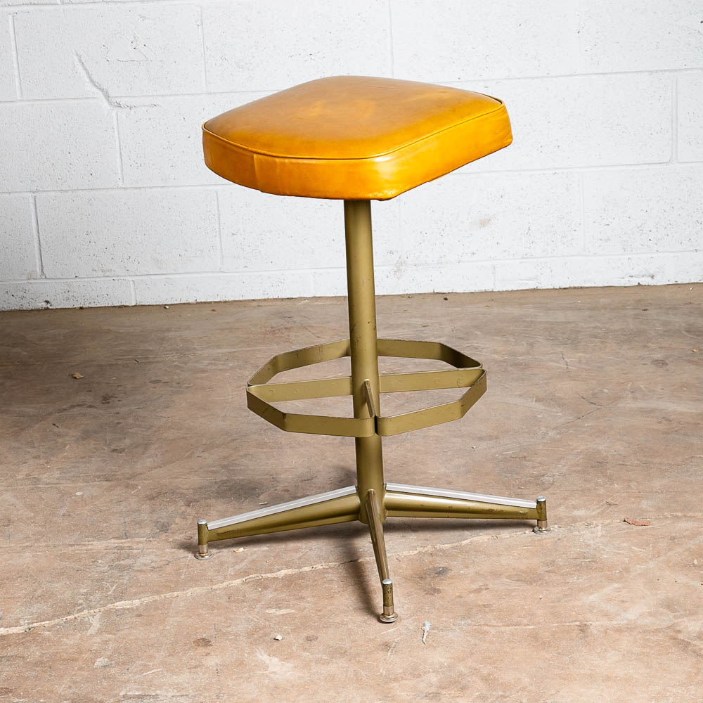 Mid Century Modern Bar Stool Mustard Yellow Metal Back 30" High Swivel Chair Mcm
