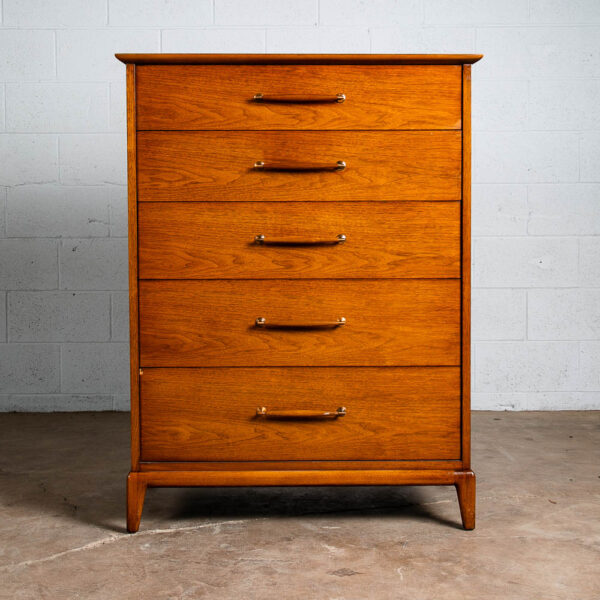 Mid Century Modern Highboy Dresser 5 Drawer Walnut Wood Henredon Circa '60 Mcm - Image 2