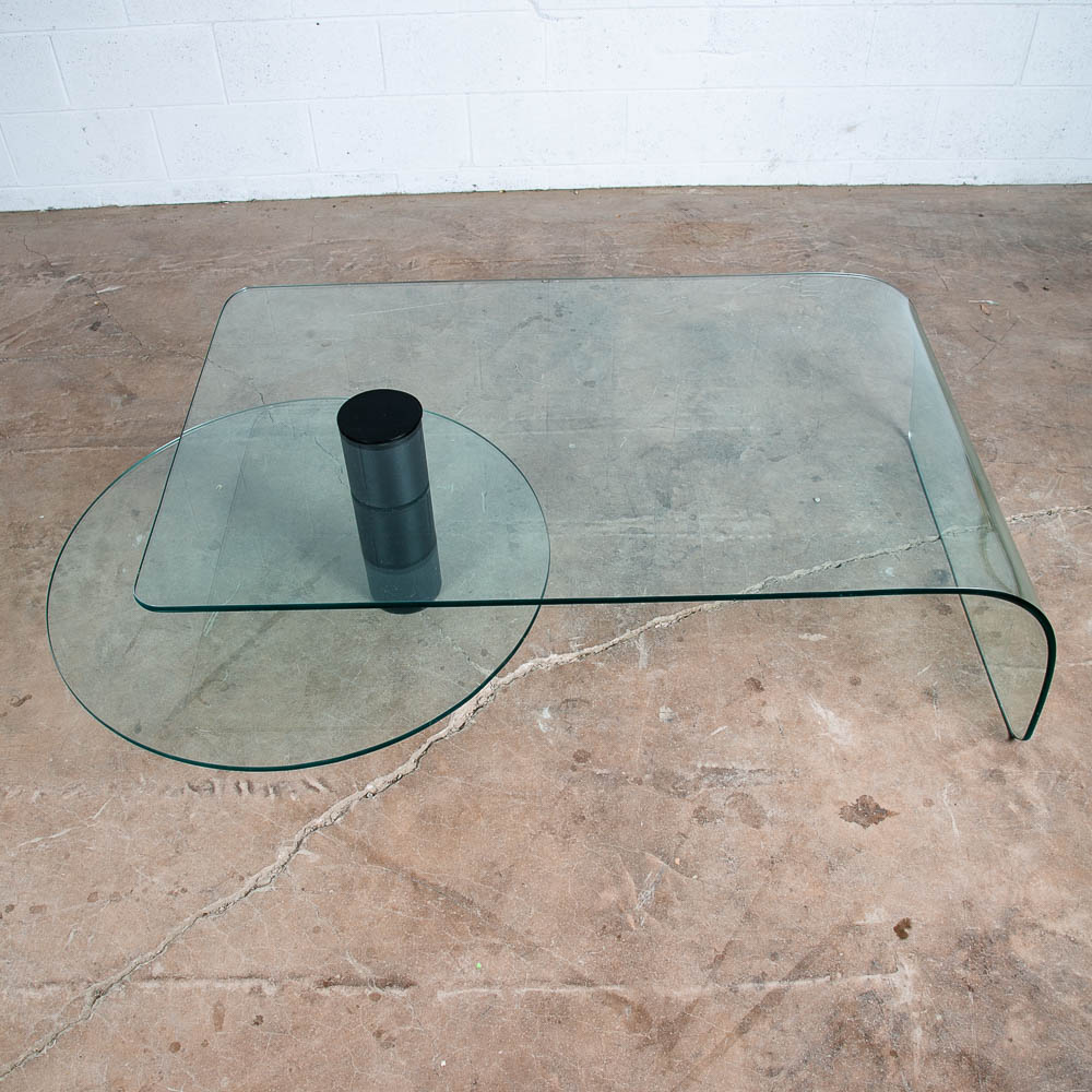 Mid Century Post Modern Coffee Table Glass Italian Cylindrical Shelf Waterfall - Image 8