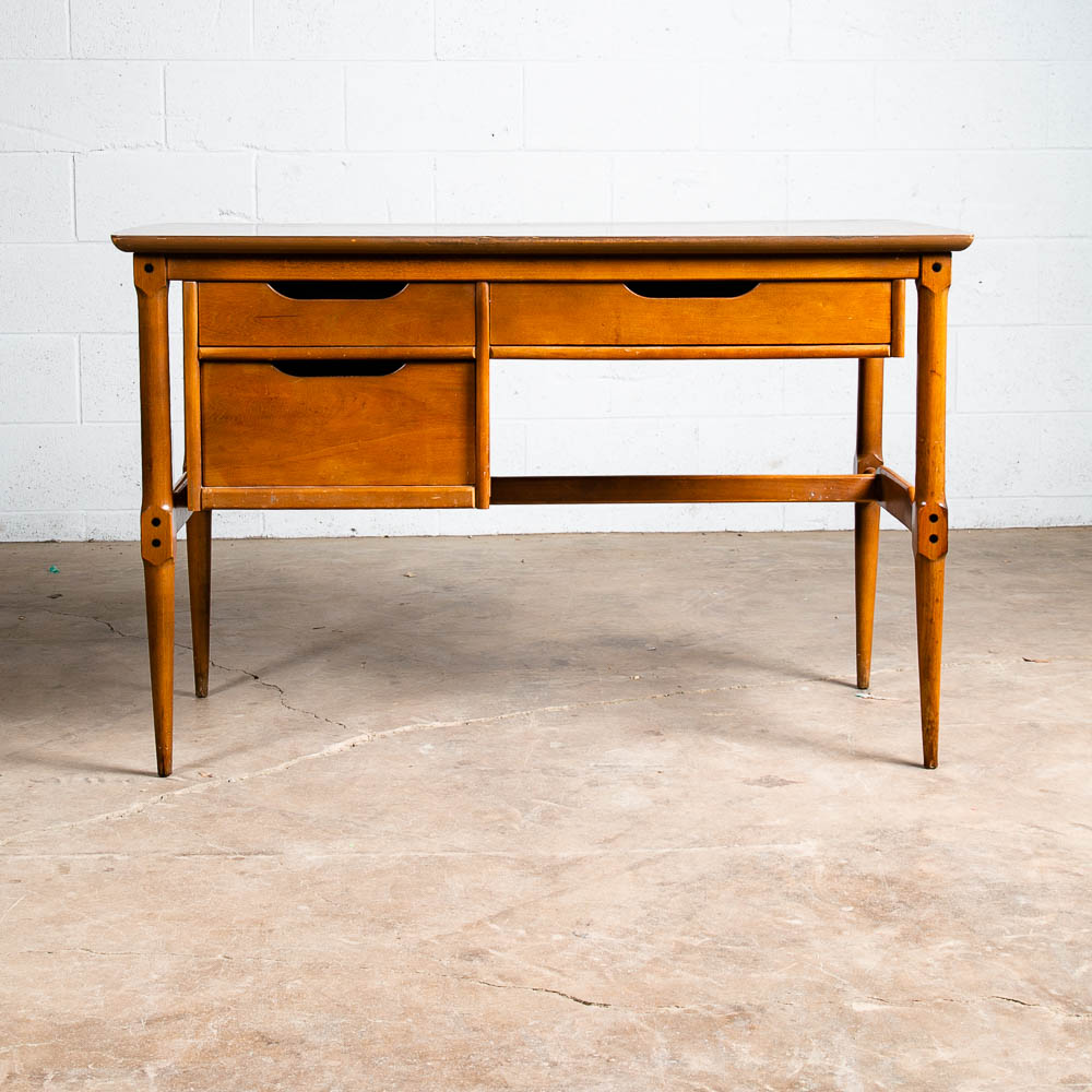 Mid Century Modern Desk Solid Walnut Executive Office Drexel 3 Drawer Floating - Image 2