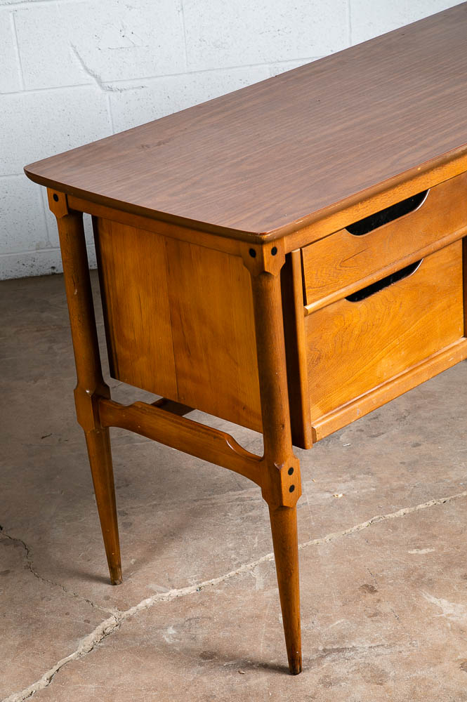 Mid Century Modern Desk Solid Walnut Executive Office Drexel 3 Drawer Floating - Image 7