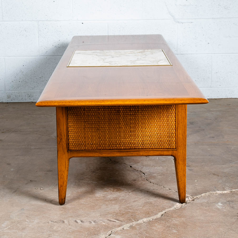 Mid Century Modern Coffee Table Drexel Surfboard White Marble Walnut Wood Mcm LG - Image 6