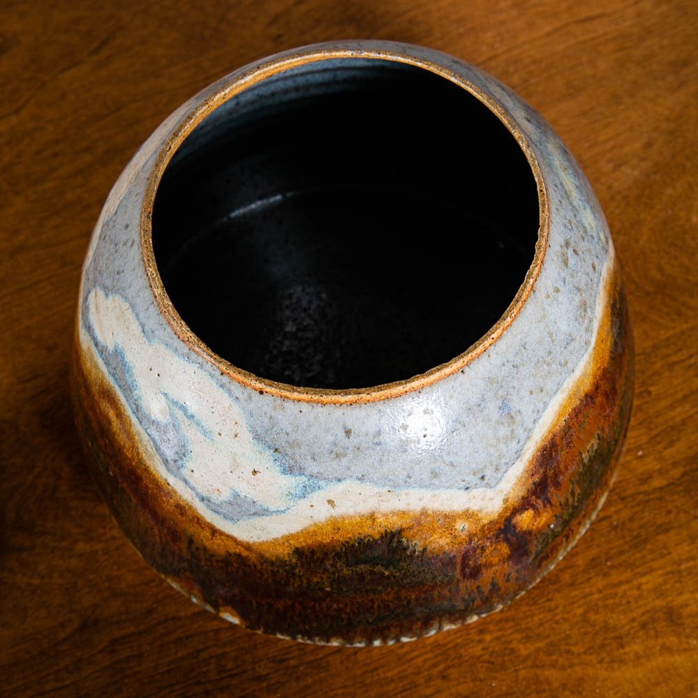 Mid Century Modern Studio Pottery Pot Lidded Drip Glaze Ceramic Brown Signed - Image 6