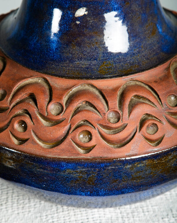 Mid Century Modern Art Pottery Vase Studio Ceramics Blue Orange Tall Signed B NM - Image 9
