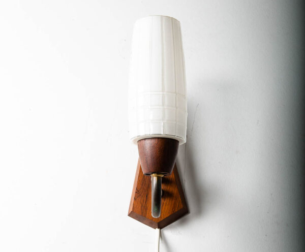 Mid Century Modern Wall Sconce Lamp Set Light Frosted Glass Light Rosewood Pair - Image 3