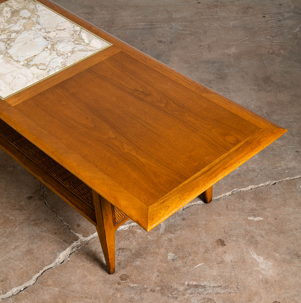 Mid Century Modern Coffee Table Drexel Surfboard White Marble Walnut Wood Mcm LG - Image 10