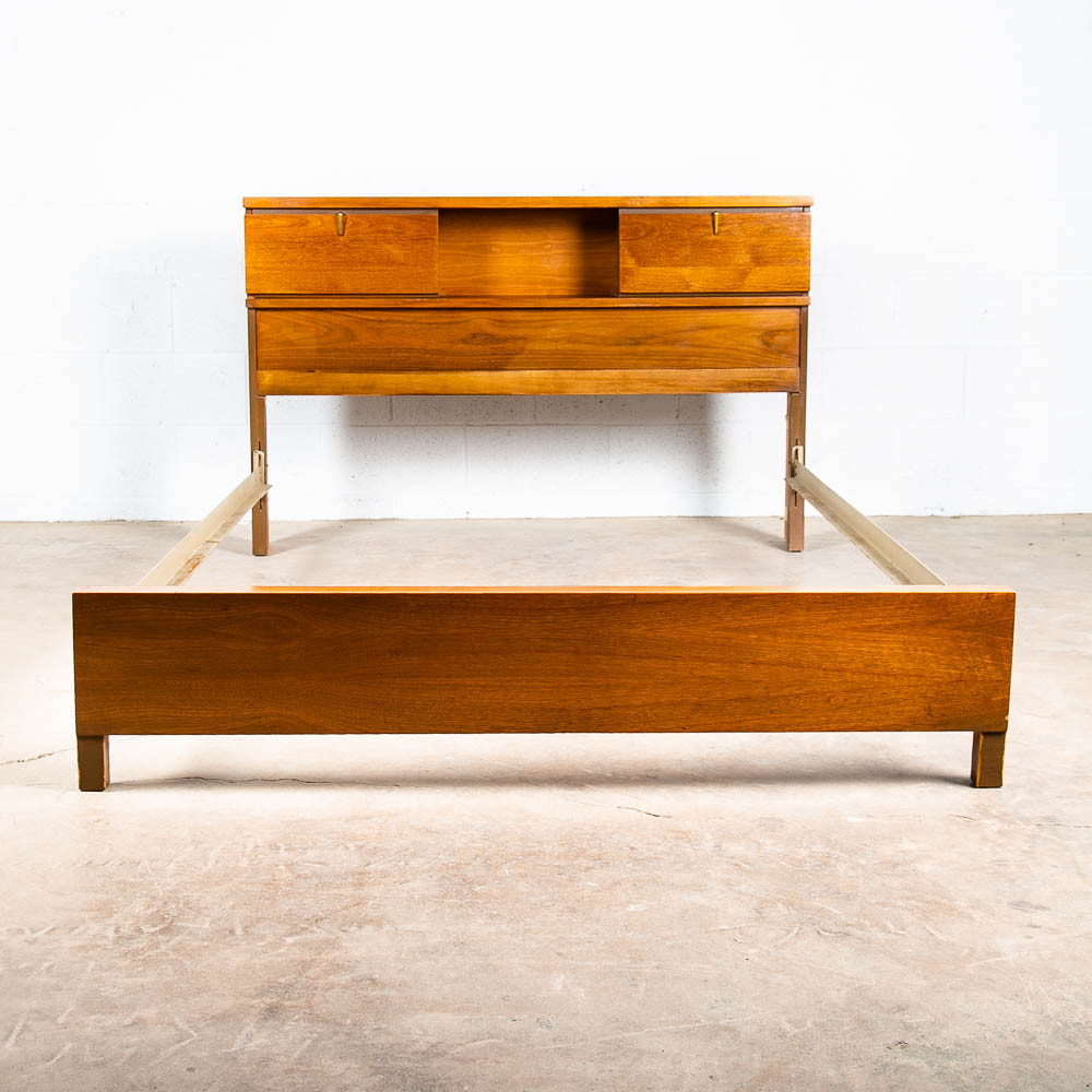 Mid Century Modern Headboard Bed frame Full Sz Johnson Carper Foot Board Walnut - Image 2