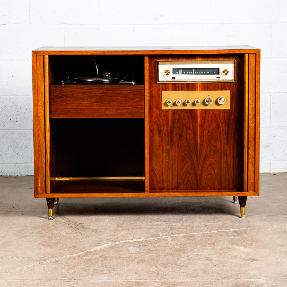 Mid Century Modern Credenza Stereo Console Cabinet Tambour Door Barzilay Walnut - Image 2