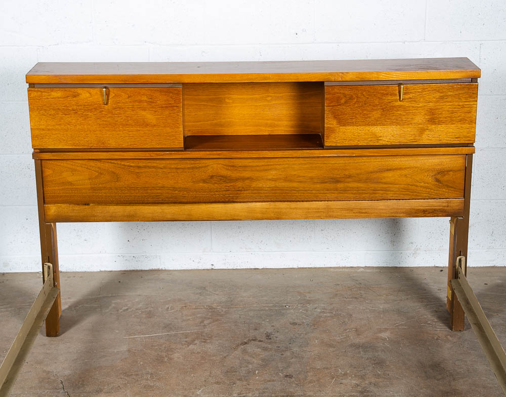 Mid Century Modern Headboard Bed frame Full Sz Johnson Carper Foot Board Walnut - Image 7