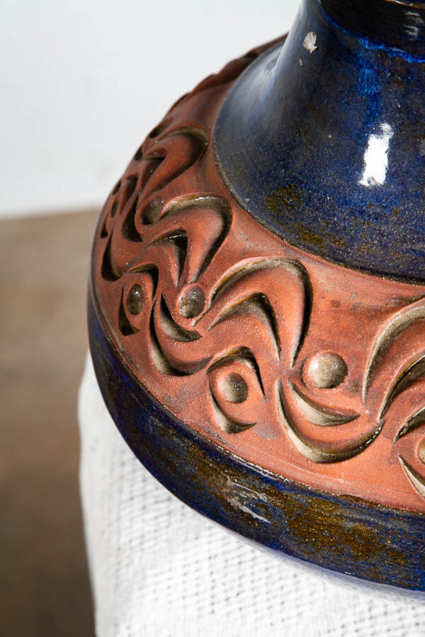 Mid Century Modern Art Pottery Vase Studio Ceramics Blue Orange Tall Signed B NM - Image 10