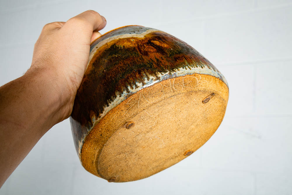 Mid Century Modern Studio Pottery Pot Lidded Drip Glaze Ceramic Brown Signed - Image 5
