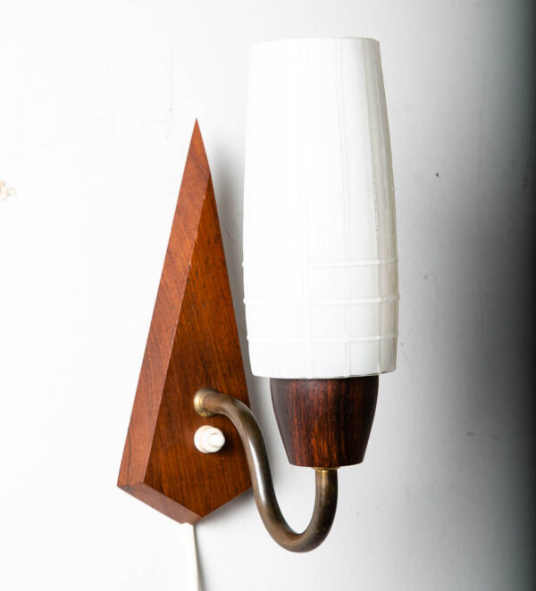 Mid Century Modern Wall Sconce Lamp Set Light Frosted Glass Light Rosewood Pair - Image 4