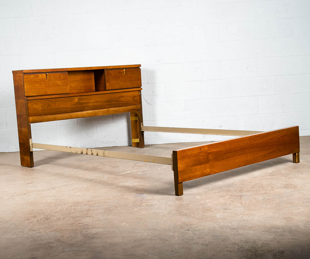 Mid Century Modern Headboard Bed frame Full Sz Johnson Carper Foot Board Walnut