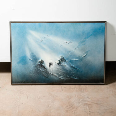 Mid Century Modern Painting Textured Blue Knife Original Signed Abstract Waves