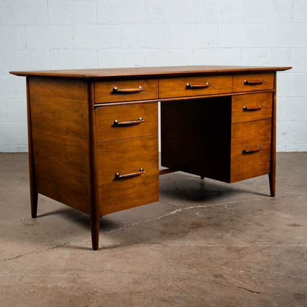Mid Century Modern Desk Executive 5 Drawer Walnut Wood Henredon Circa '60 Mcm NM - Image 4