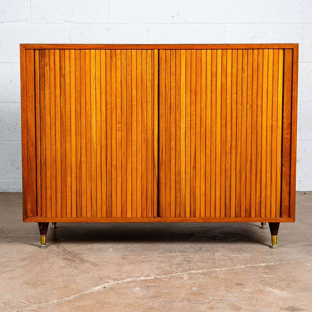 Mid Century Modern Credenza Stereo Console Cabinet Tambour Door Barzilay Walnut - Image 11