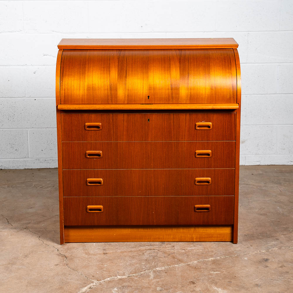 Mid Century Danish Modern Desk Rolltop Secretary Teak Wood Denmark Vintage Locks - Image 3
