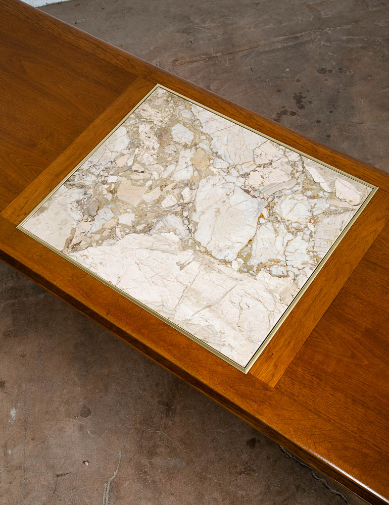 Mid Century Modern Coffee Table Drexel Surfboard White Marble Walnut Wood Mcm LG - Image 11