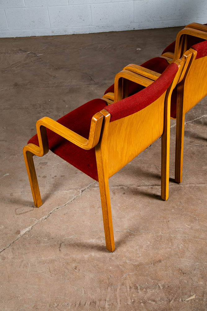 Mid Century Modern Dining Chairs Set 4 Arms Stendig Sculptural Red Oak Stackable - Image 7
