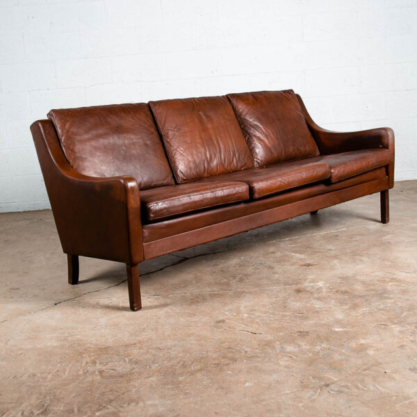 Mid Century Danish Modern Sofa Couch Ox Blood Red Leather Denmark 3 Seat Mcm