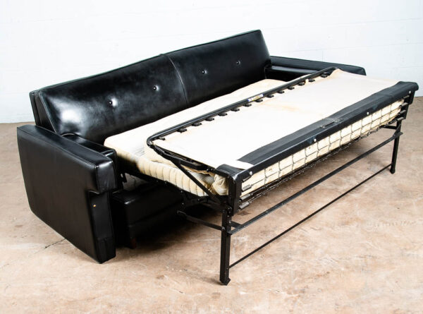 Mid Century Modern Sofa Couch 2 Seat Sleeper Pull Out Mattress Simmons Black Mcm - Image 7