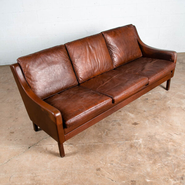 Mid Century Danish Modern Sofa Couch Ox Blood Red Leather Denmark 3 Seat Mcm - Image 3