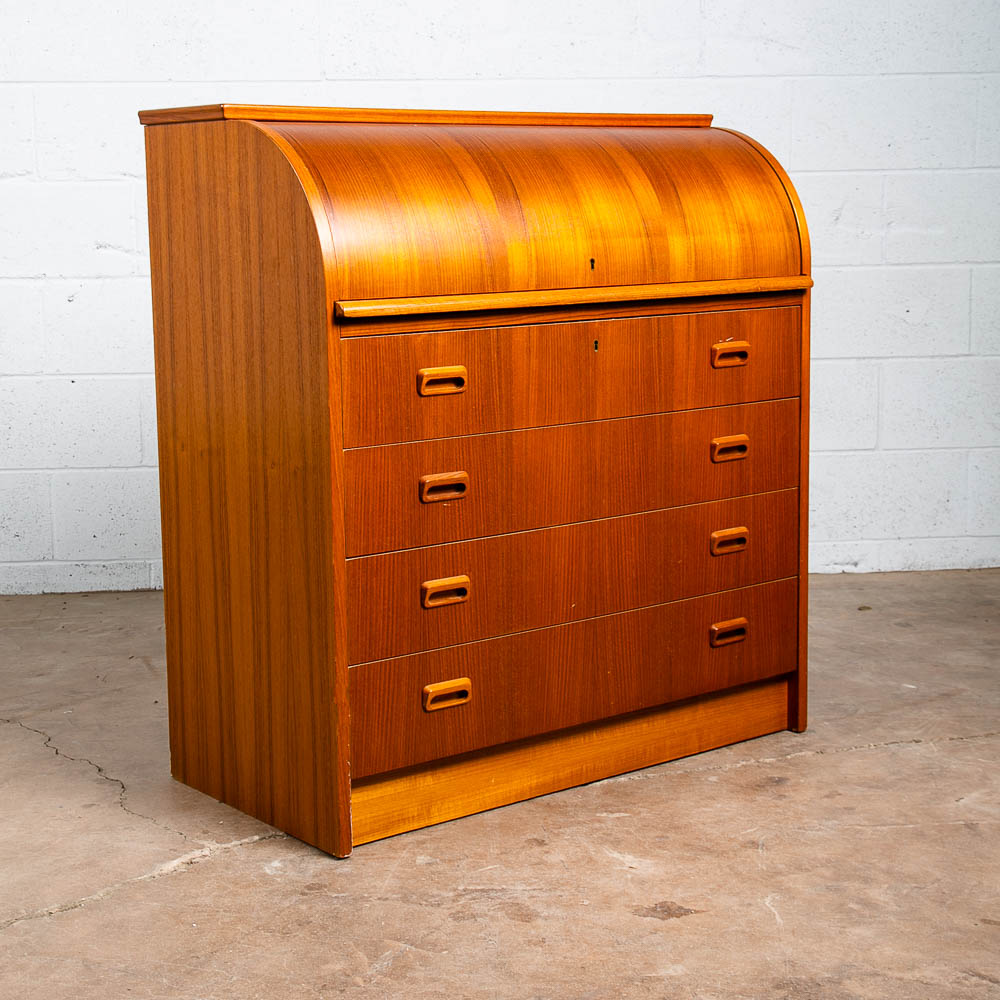 Mid Century Danish Modern Desk Rolltop Secretary Teak Wood Denmark Vintage Locks - Image 2