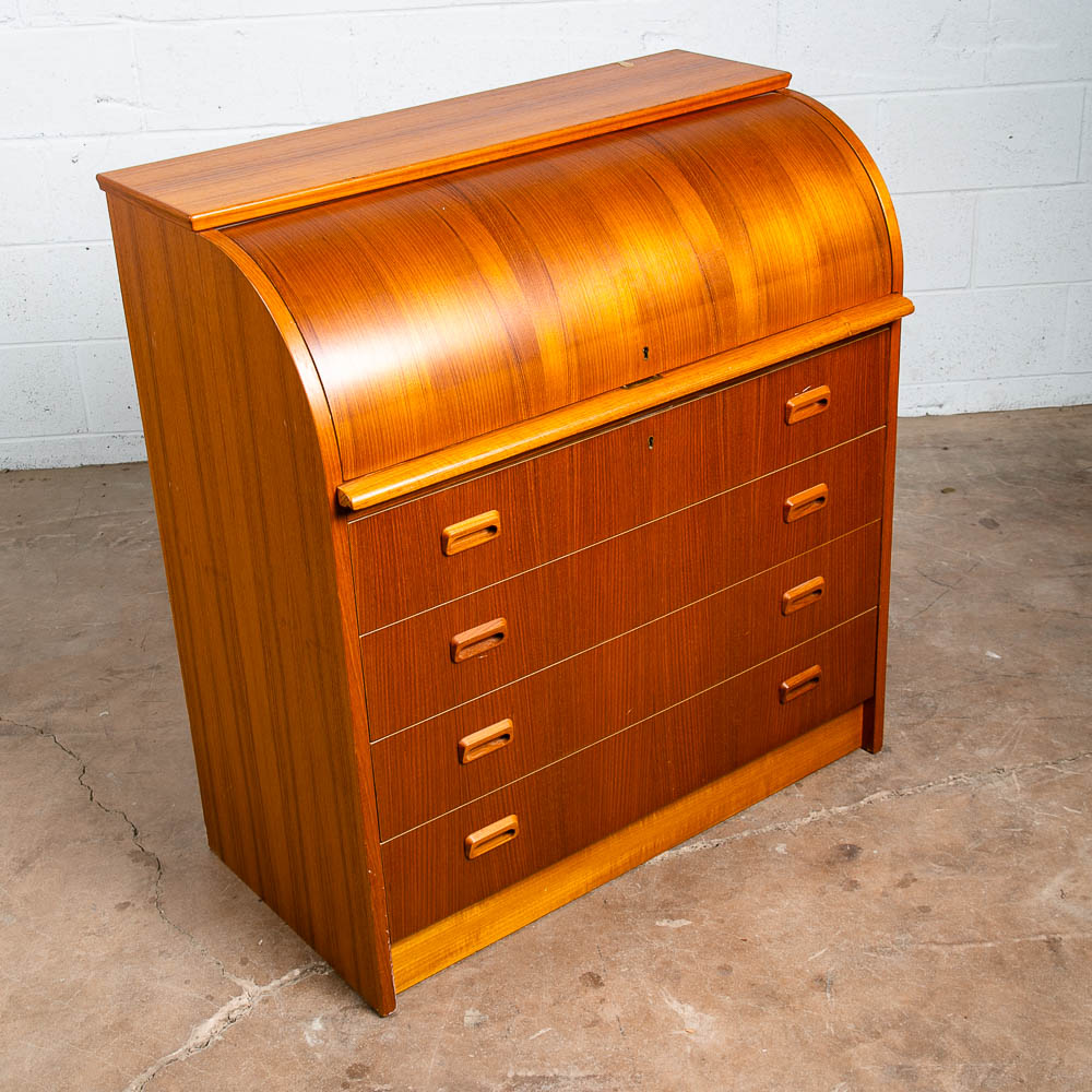 Mid Century Danish Modern Desk Rolltop Secretary Teak Wood Denmark Vintage Locks - Image 7