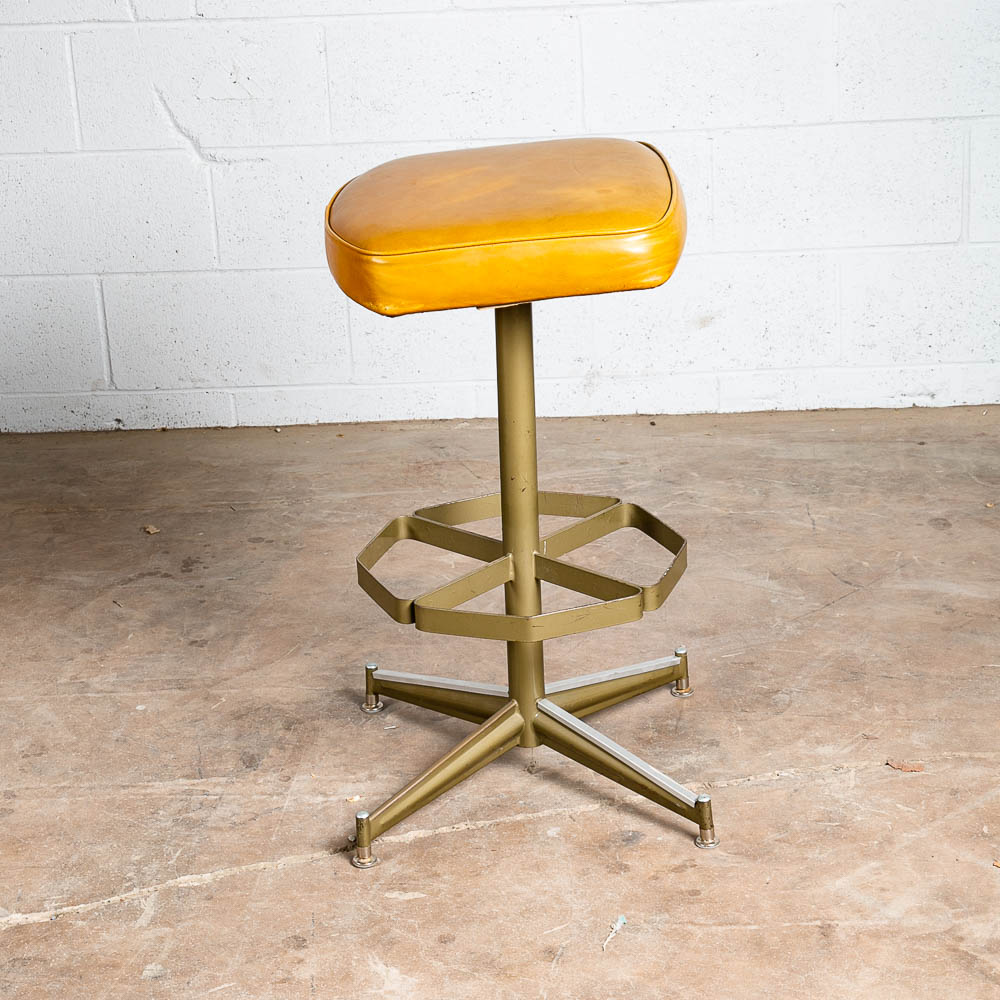 Mid Century Modern Bar Stool Mustard Yellow Metal Back 30" High Swivel Chair Mcm - Image 8