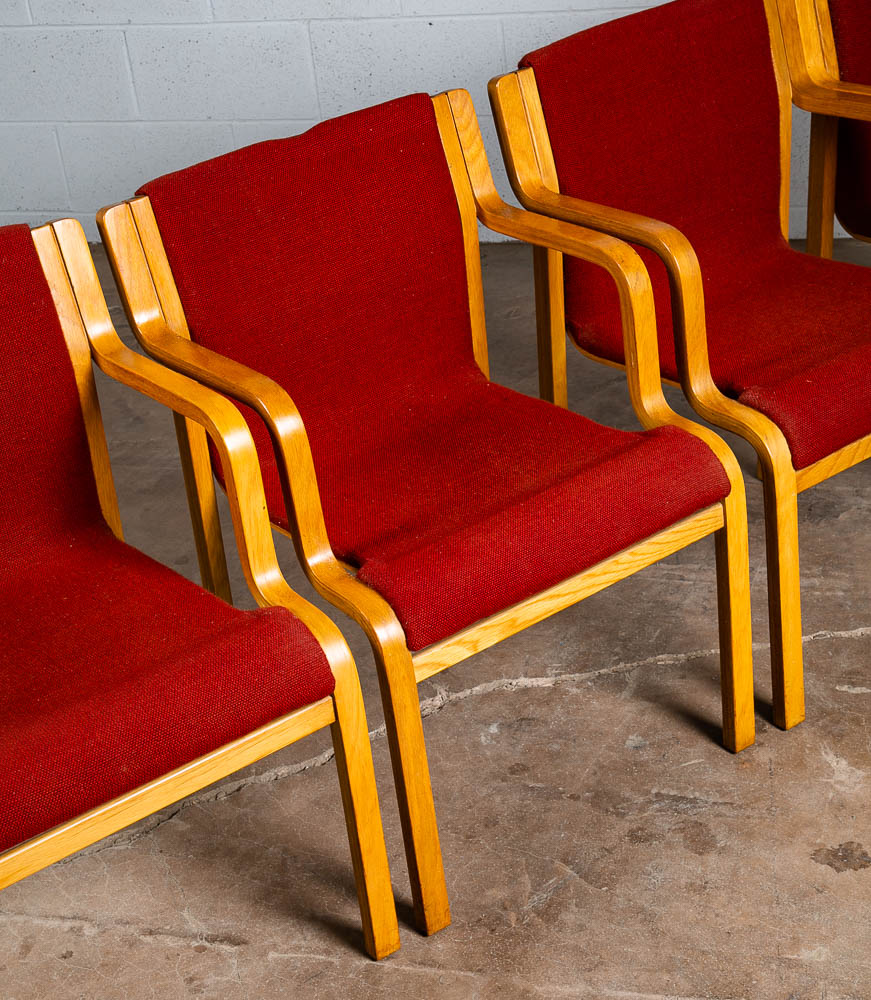 Mid Century Modern Dining Chairs Set 4 Arms Stendig Sculptural Red Oak Stackable - Image 8