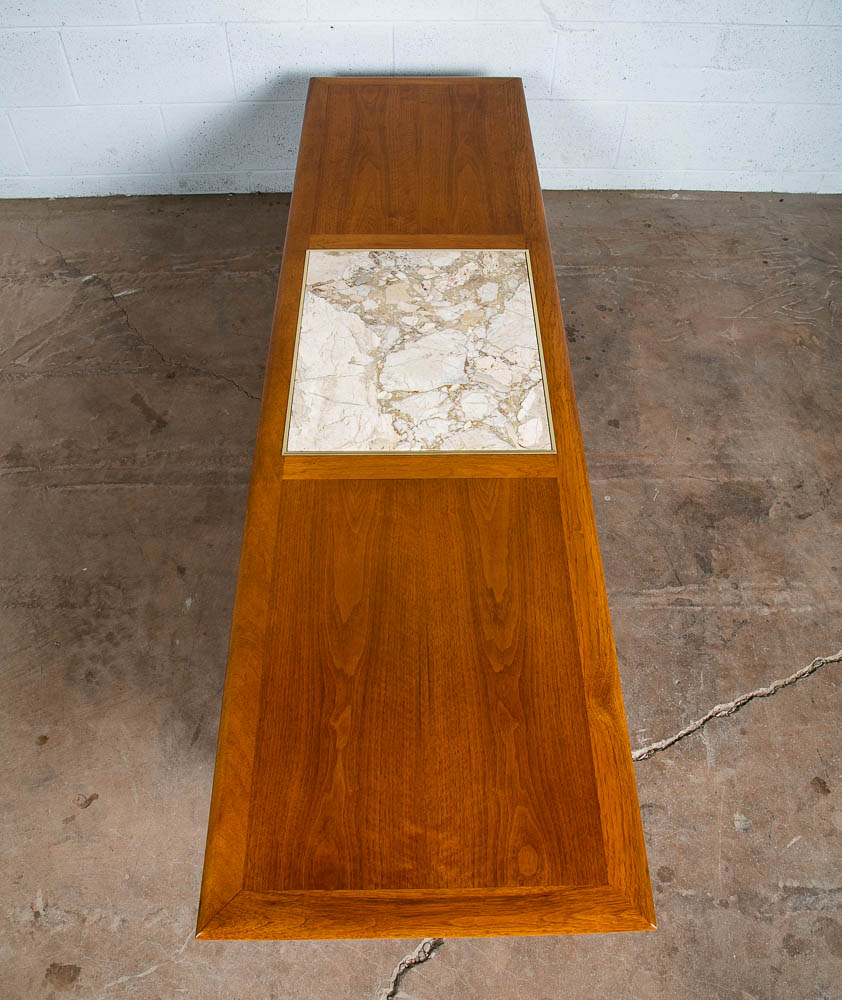 Mid Century Modern Coffee Table Drexel Surfboard White Marble Walnut Wood Mcm LG - Image 5